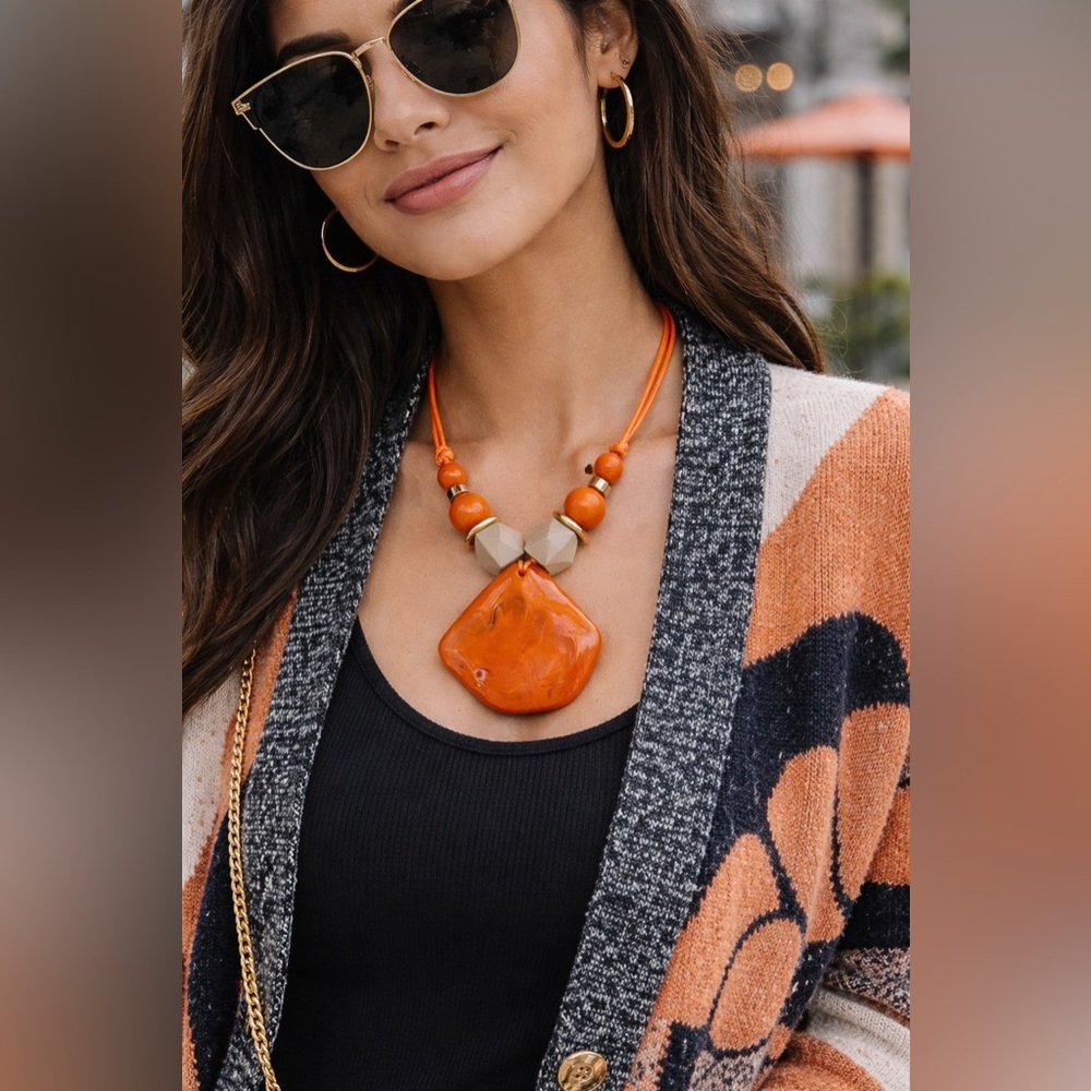 Orange Statement Necklace - image 1